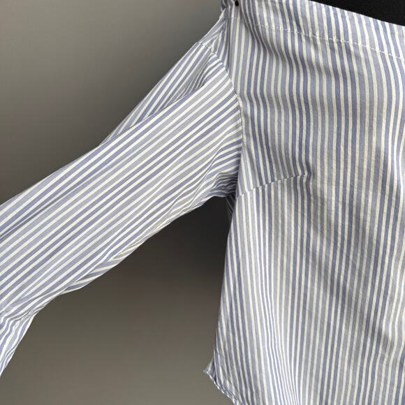 Free people blue and white striped off the shoulder button up  crop top - size S - Picture 7 of 11